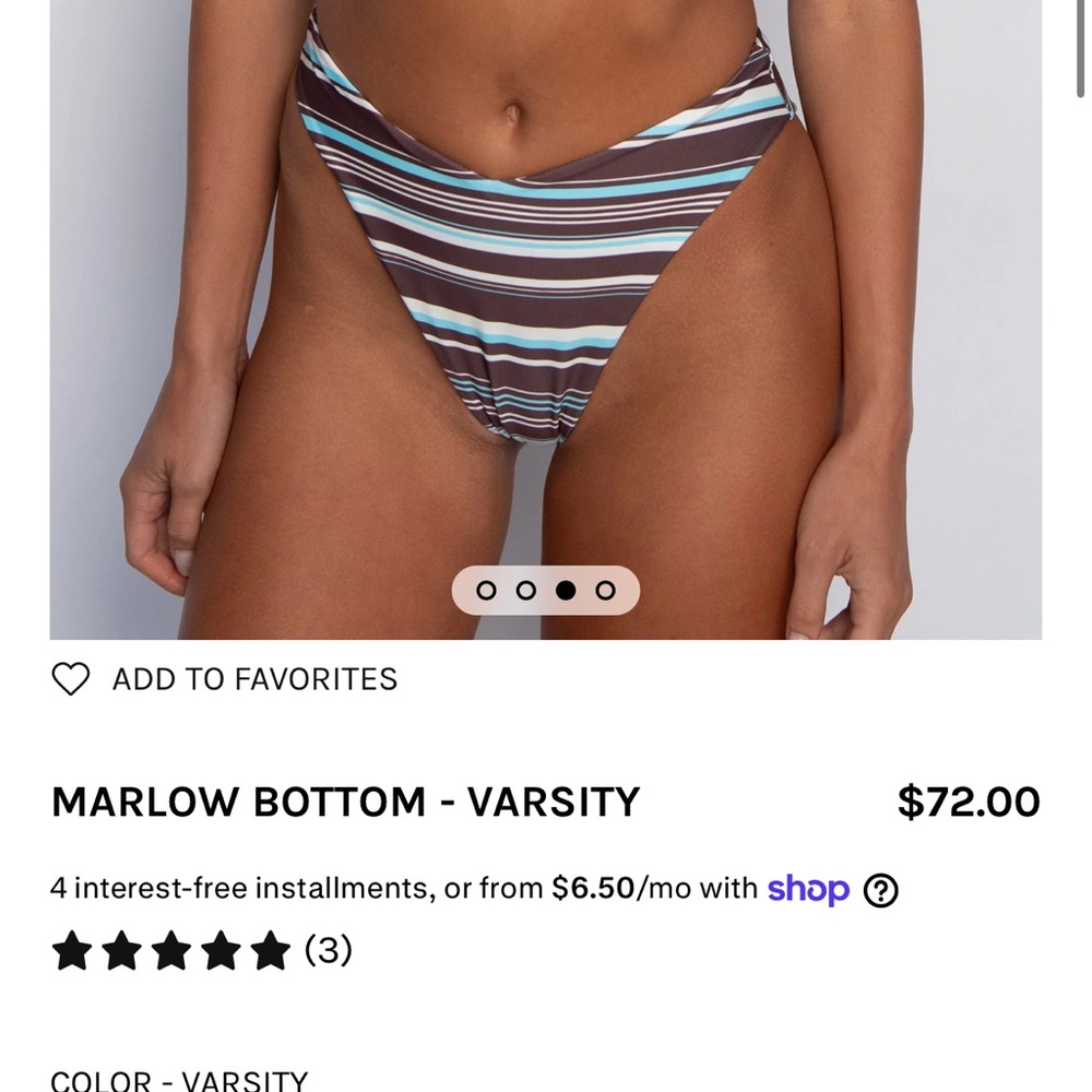 Skatie Varsity Stripe High-Cut Bikini Bottom in Brown and Blue